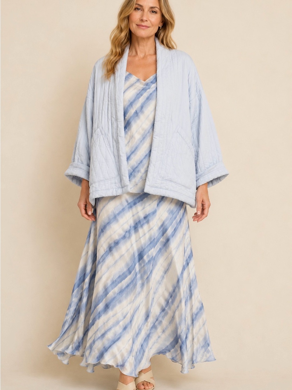 Light Blue Tie-Dye Maxi Skirt